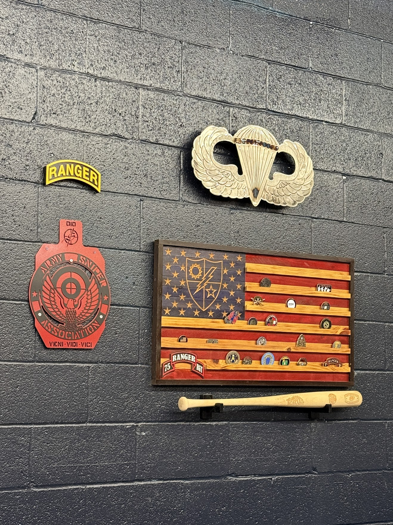 Military Icons on the wall of a local brewpub for the vendor meet. 